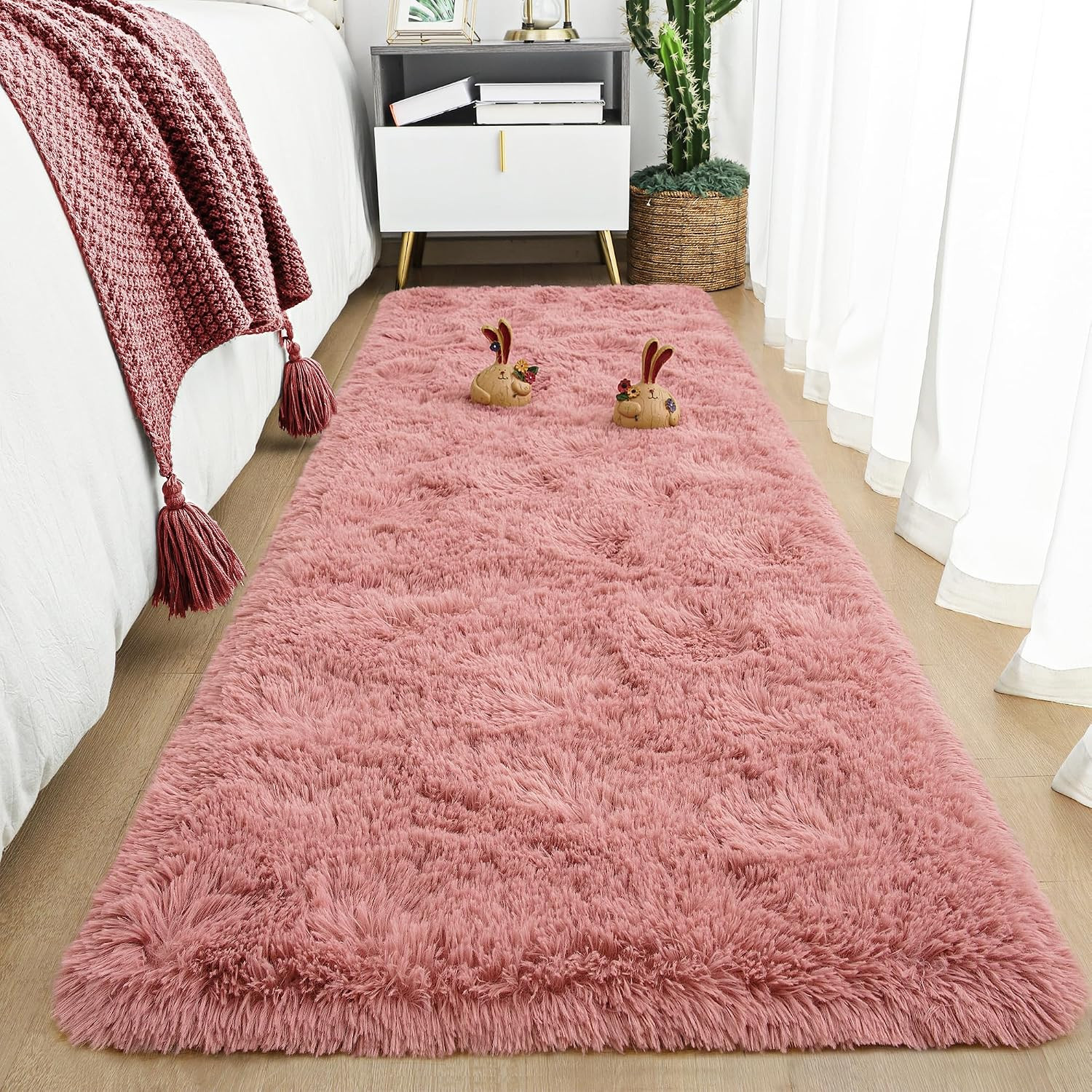 Tepook Soft Runner Rugs for Bedroom 2×6 ft with Rubber Backing, Blush Fluffy Rug