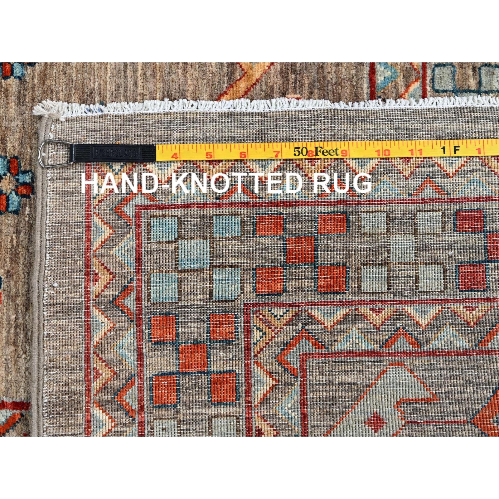 9’1″x11’6″ Taupe Armenian Inspired Caucasian Design Wool Hand Knotted Rug R1143