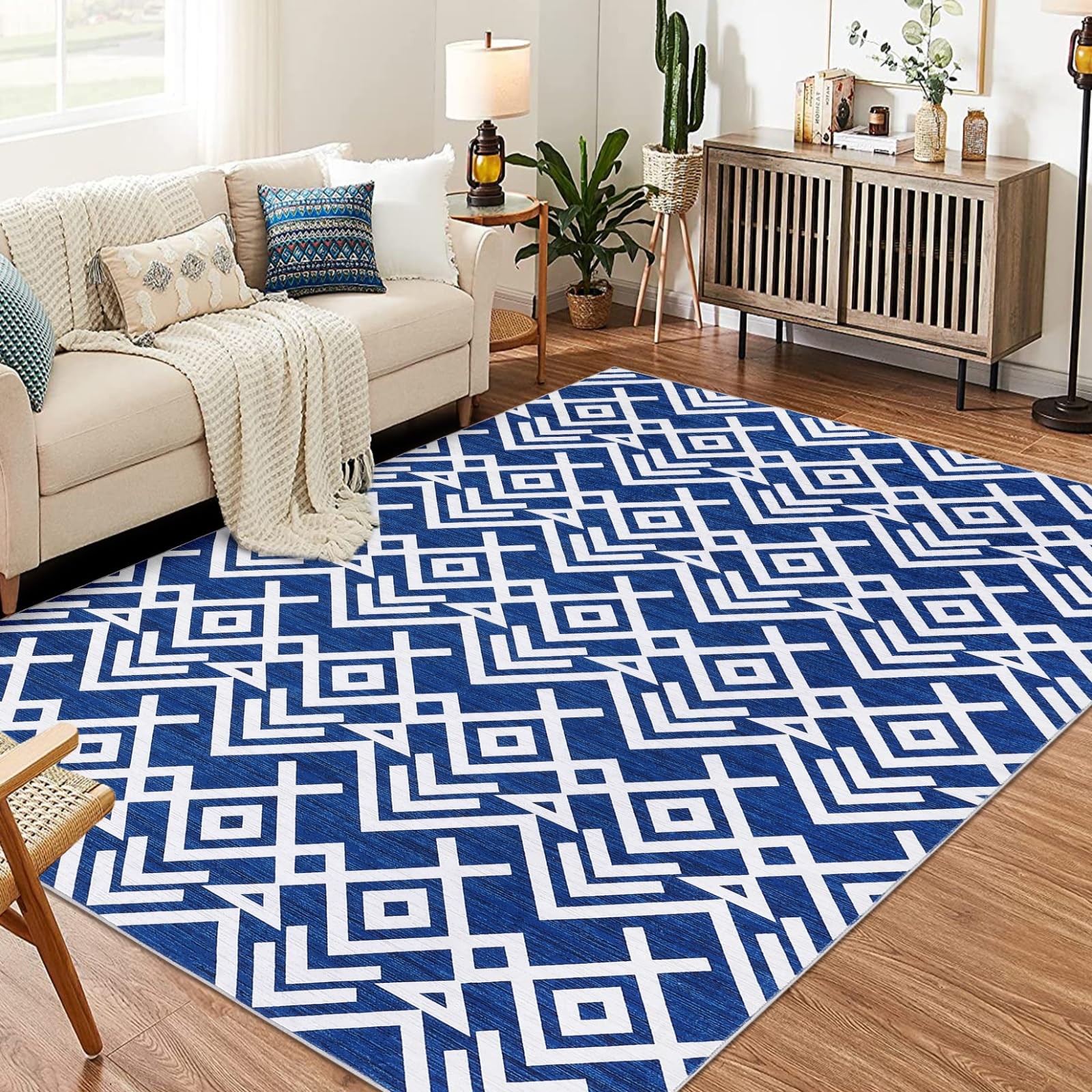 9×12 ft Geometric Area Rugs Modern Washable Rugs for Living Room Ultra-Thin