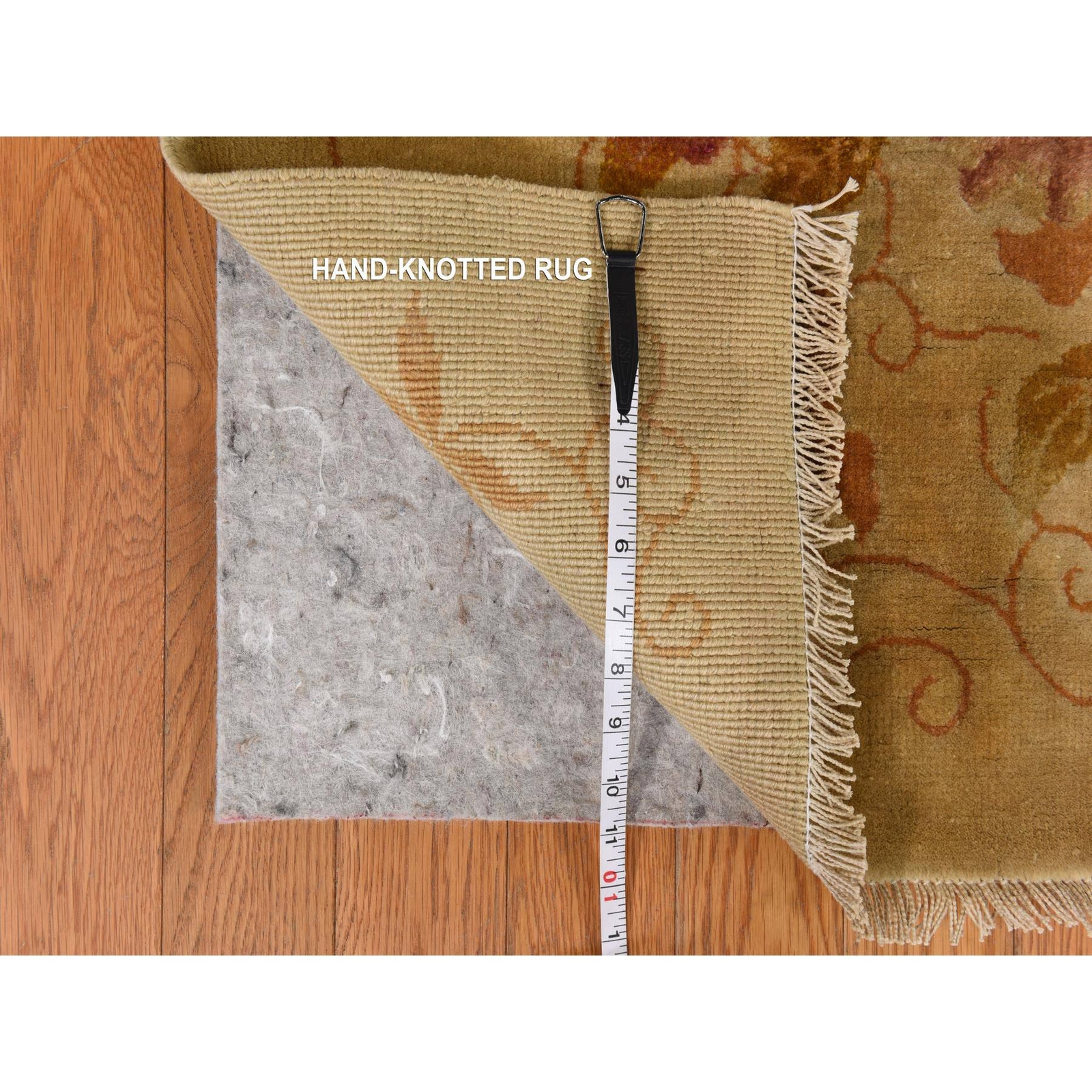 8’10″x11’8″ Brown Antique Art Deco Leaf Design Pure Wool Hand Knotted Rug R78369
