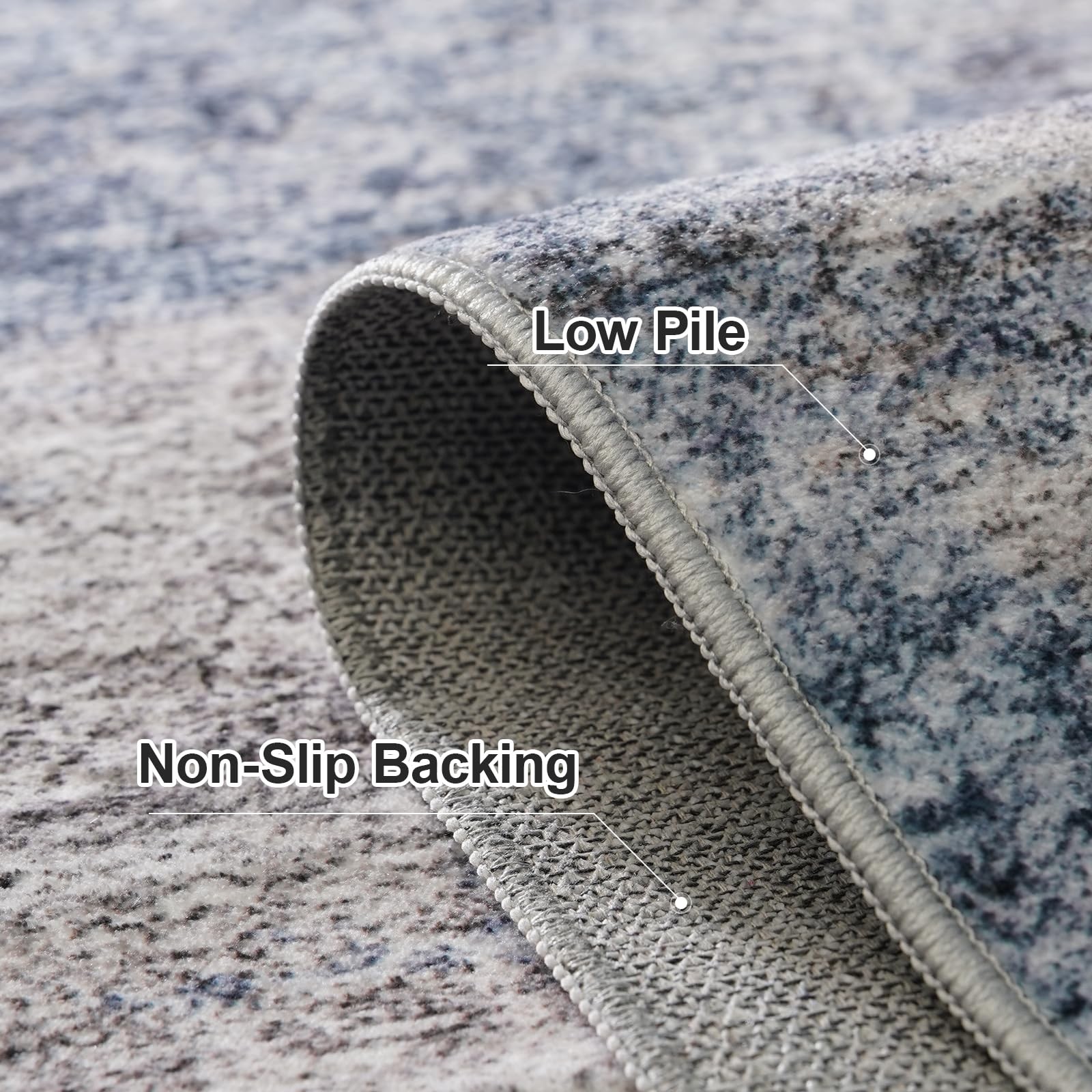 Washable Abstract 5×7 Area Rug: Low Pile and Non-Slip 5 x 7 feet, Blue/Grey