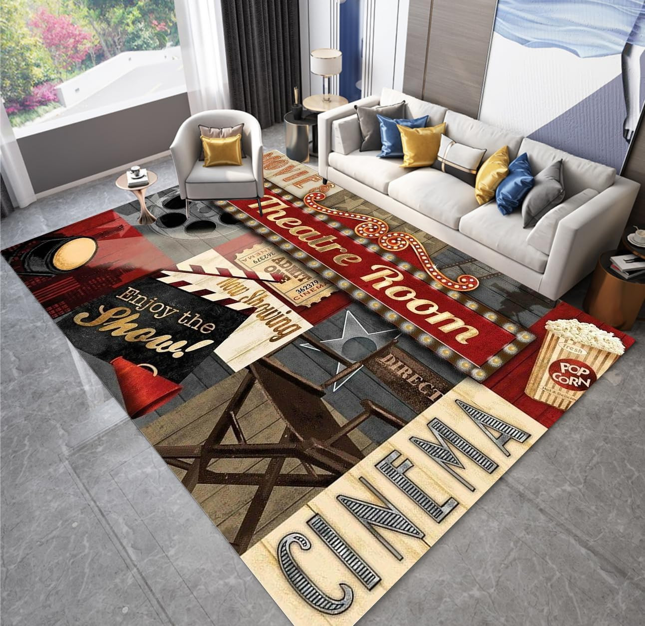 Vintage Movie Theater Area Rug – Cozy Non-Slip Carpet for Home Decor 5’X7