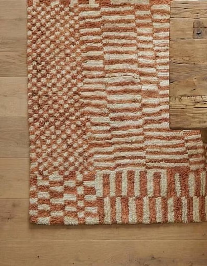 Hand Woven Kilim Rug orange White Geometric Flat Weave Area Carpet Rug