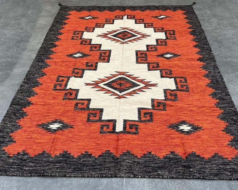 Southwestern Navajo Wool Rug Handwoven Kilim Boho Native American Aztec Area Rug