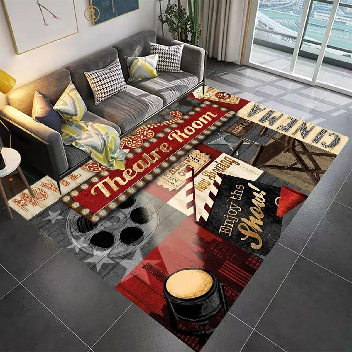 Vintage Movie Theater Area Rug – Cozy Non-Slip Carpet for Home Decor 5’X7