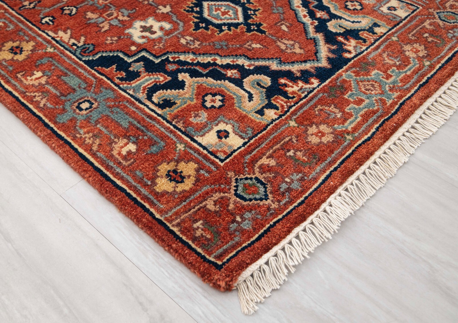 2.6×10 Ft Red Serapi Vintage Reproduction Runner Rug Hand Knotted Soft Wool Rug