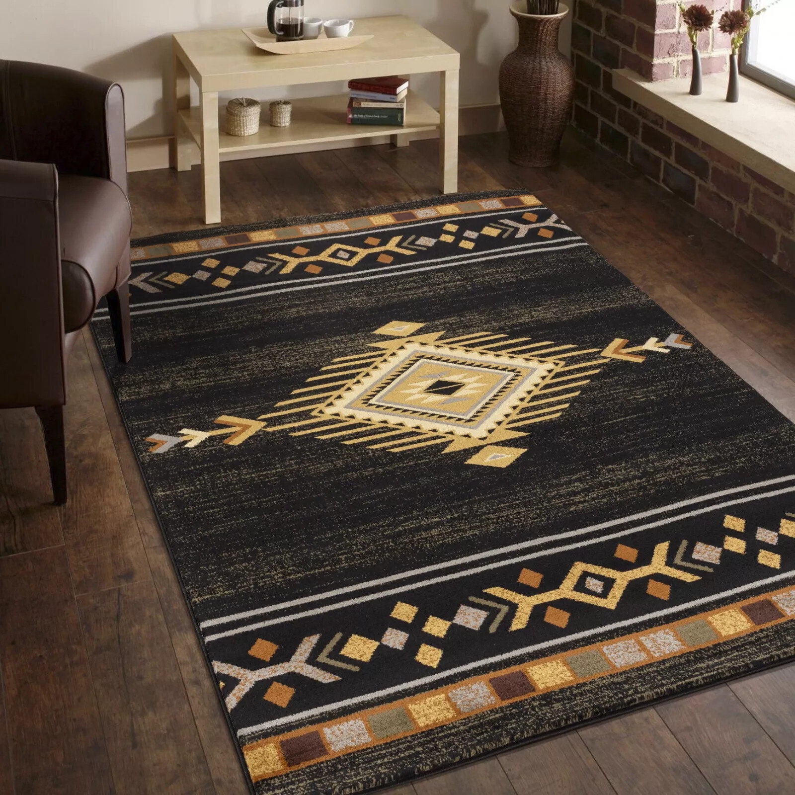 8×10 (7’10” x 10’3″) Southwestern Lodge Cabin Tribal Black Rug **FREE SHIPPING**