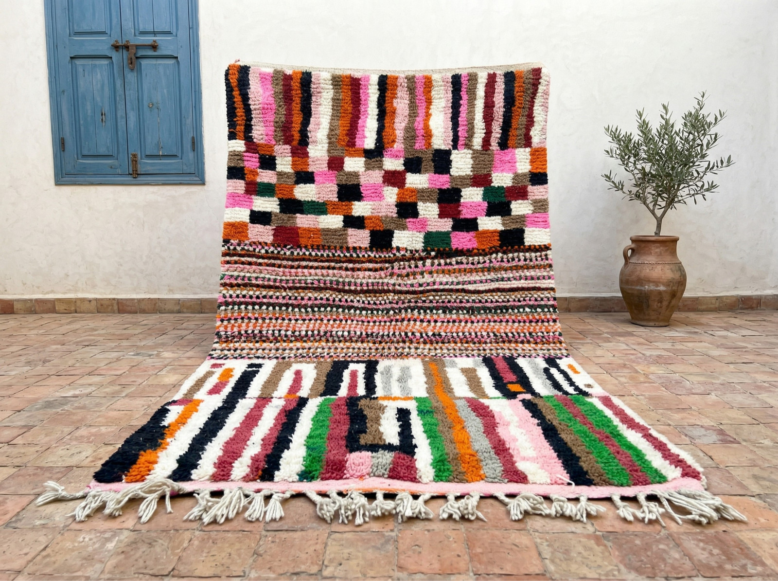 Handmade Moroccan Wool Rug Berber Beni Ourain Boho Area Rug Custom Size