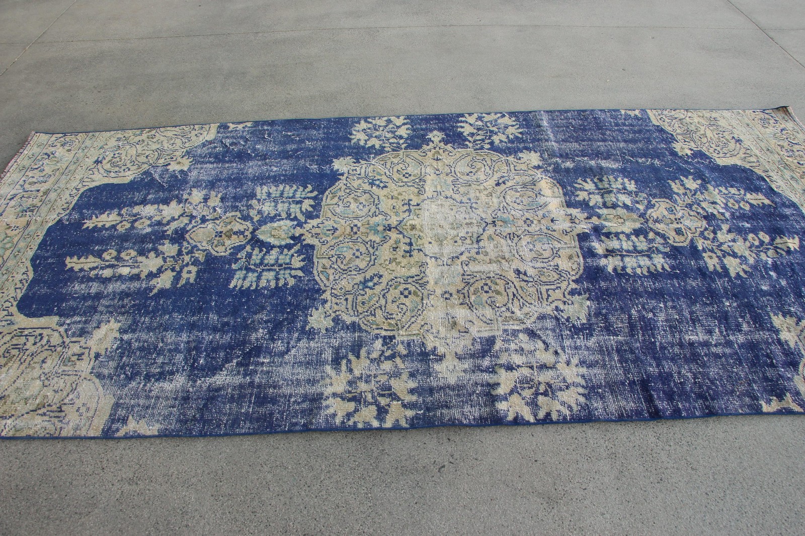 Turkish Vintage Rug 4,8×10,1 ft (145×307 cm), Blue Oriental Wool Rug