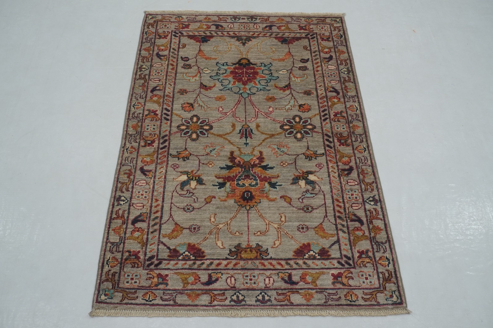 3×4 ft Gray Waziri Afghan Hand Knotted Tribal Small Area Rug