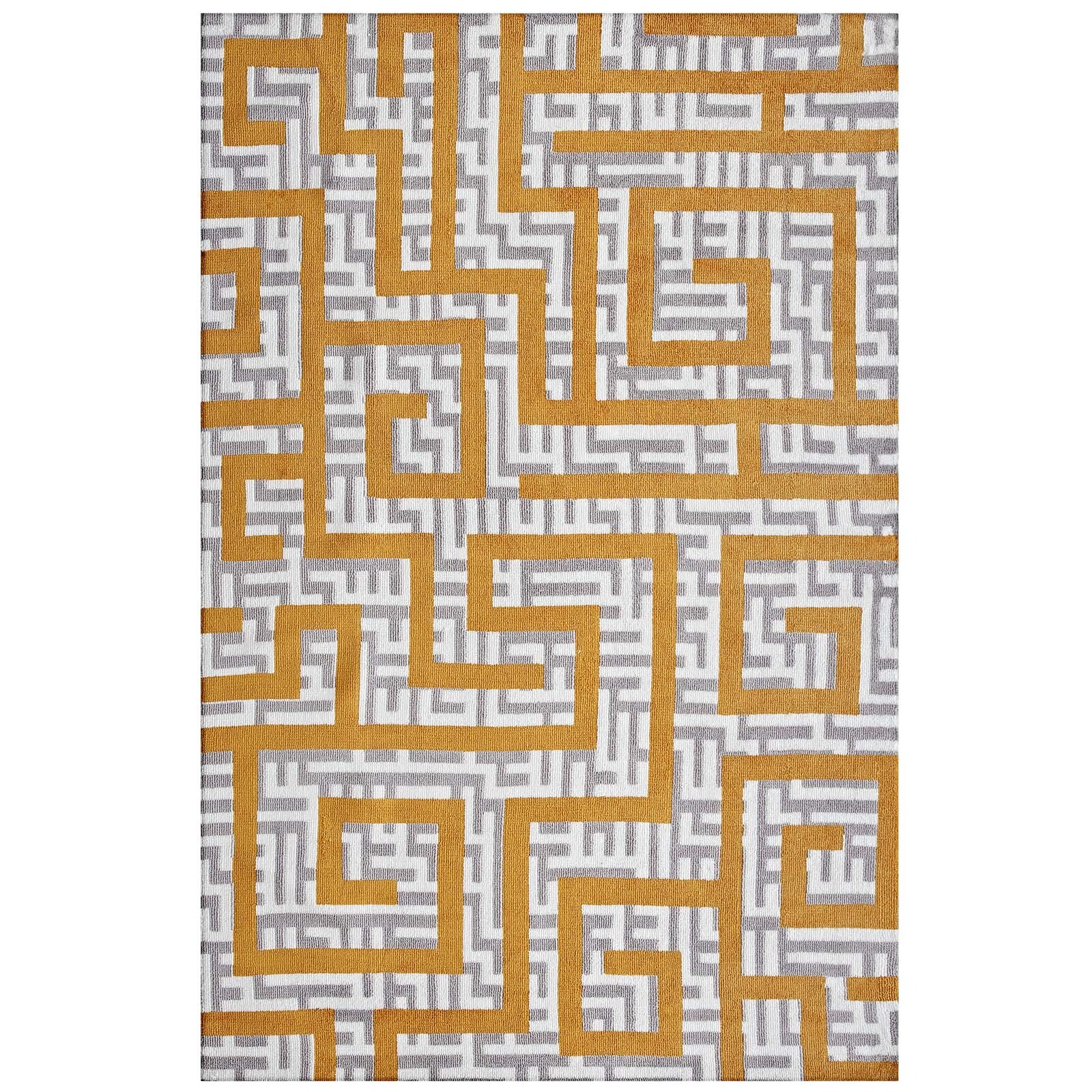 Geometric Maze Microfiber 8×10 Area Rug in Ivory, Light Gray and Banana Yellow