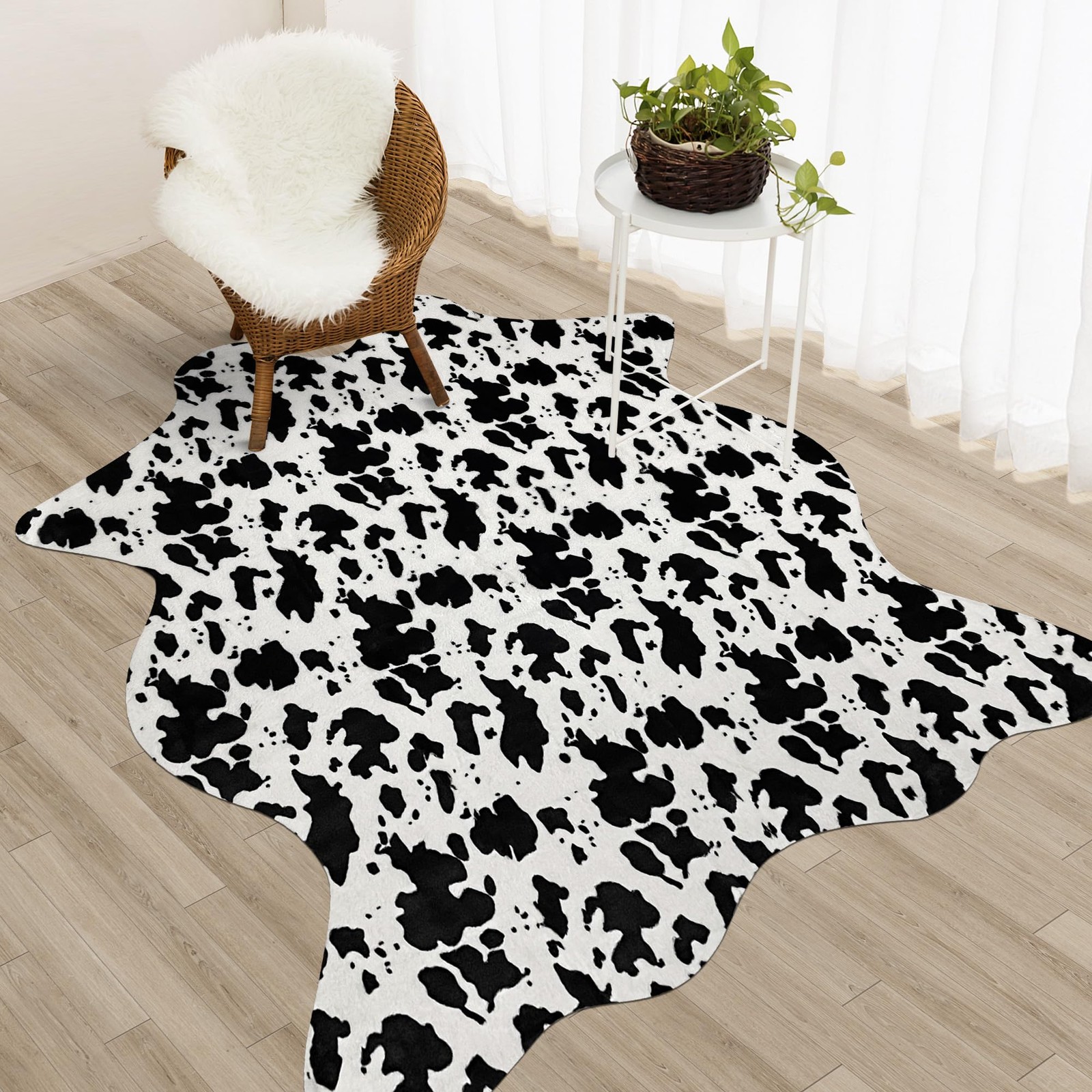 Cow Print Rug Large Cowhide Area Faux Animal Print Carpet 4.6×5.2 Ft Mat
