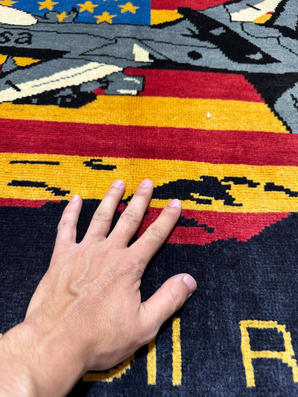 2×4 Afghan Pictorial Rug Hand Knotted Wool USA Fighter Jet Aviation Carpet