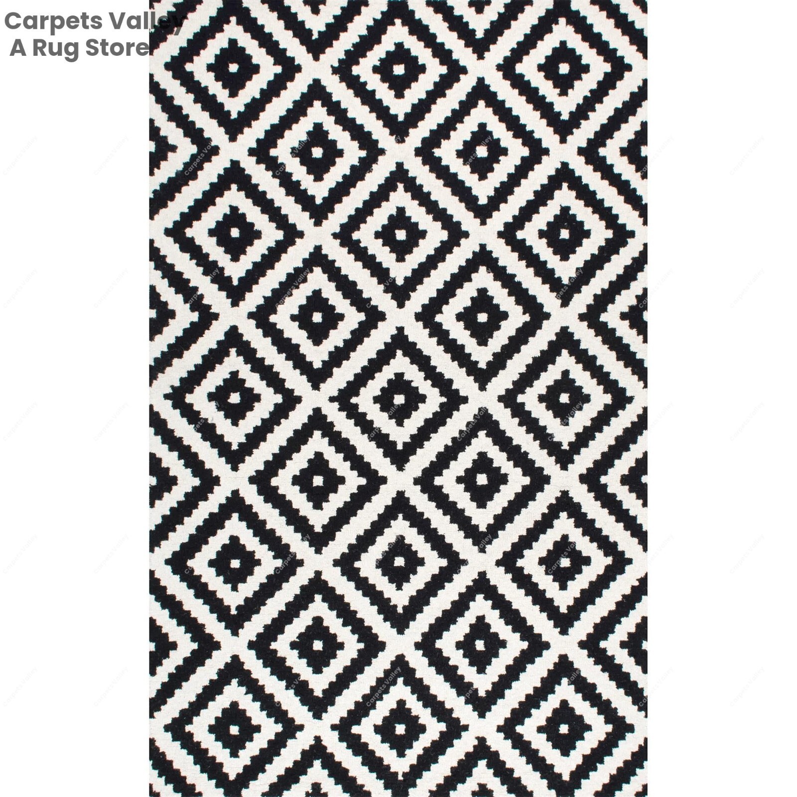 Dimond trellis Black Hand-Tufted Wool Area Rug Carpet Soft and Durable Home Deco