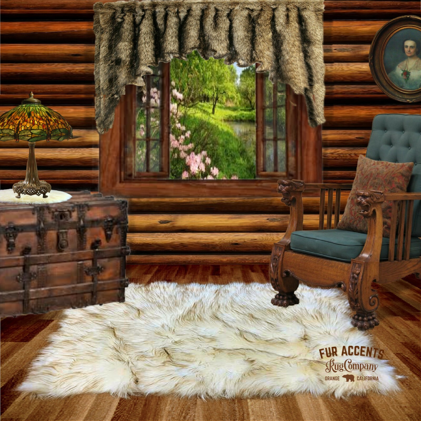 Classic Arctic Wolf Skin Rectangle Rug, Faux Fur, Black or Brown TIp, Polar Bear