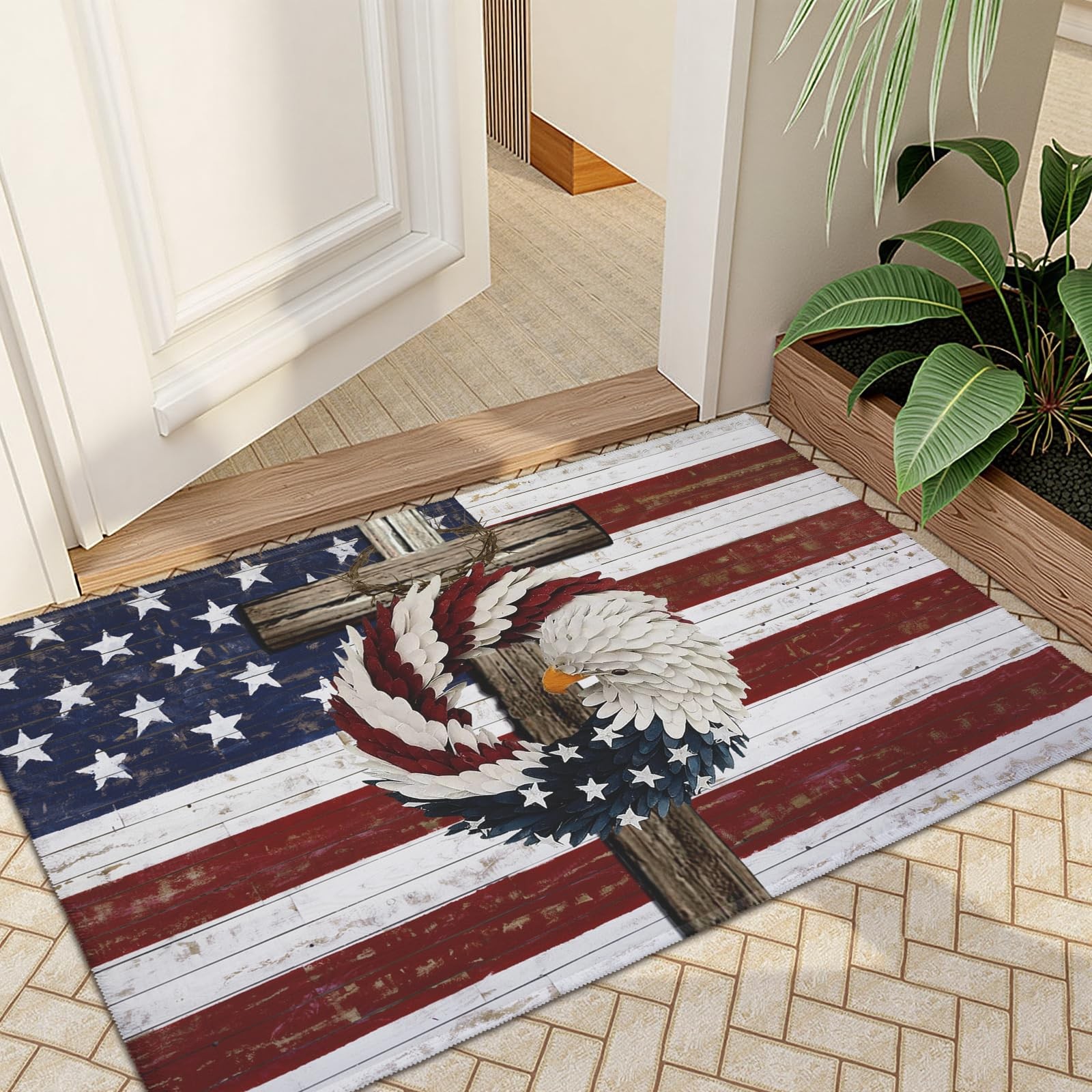 4th of July Rugs Stars and Stripes Eagle Patriotic Doormat American Flag Cros…