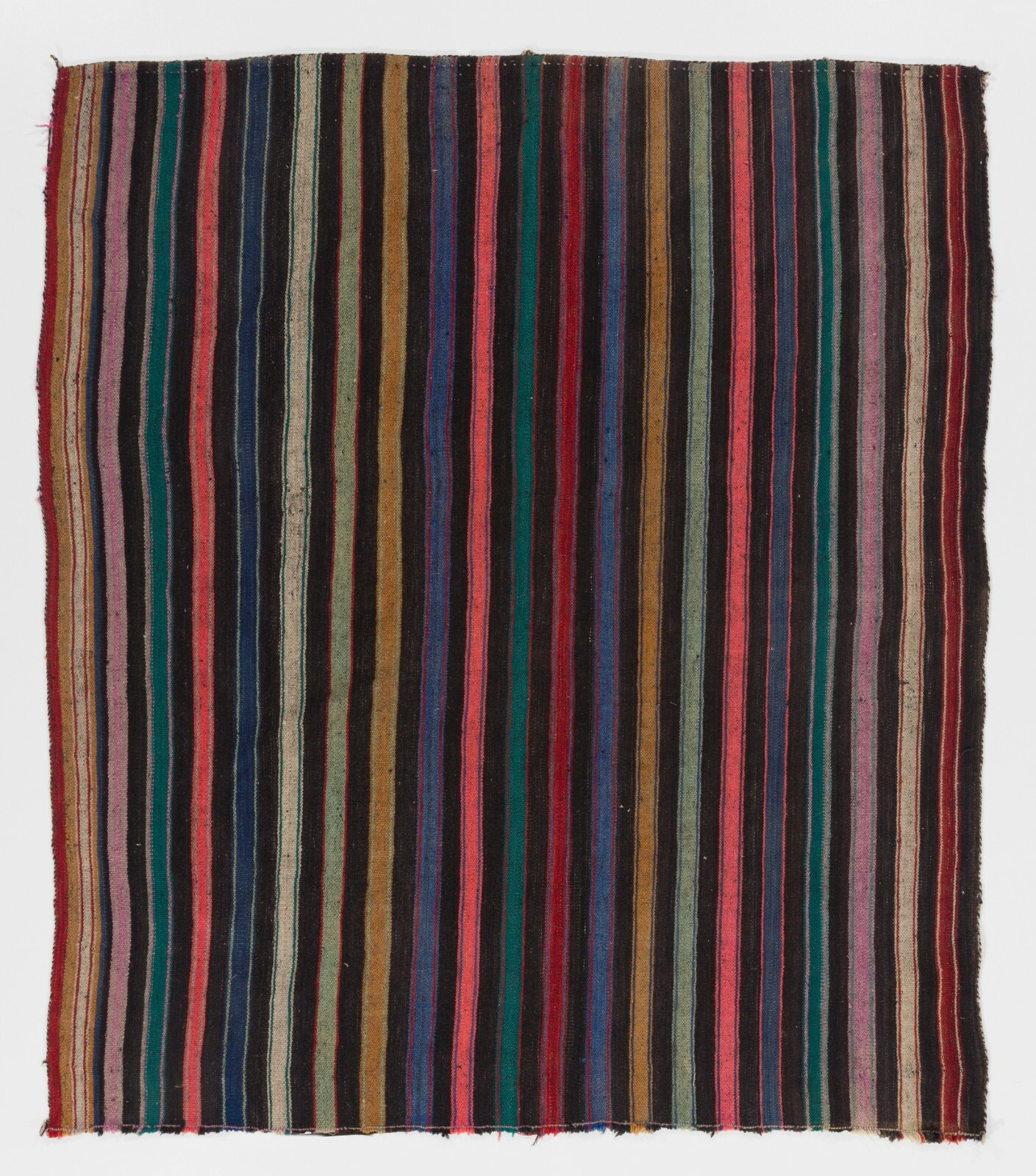 5.2×6.6 Ft Nomadic Anatolian Kilim Rug with Black, Orange, Lilac, Green Stripes