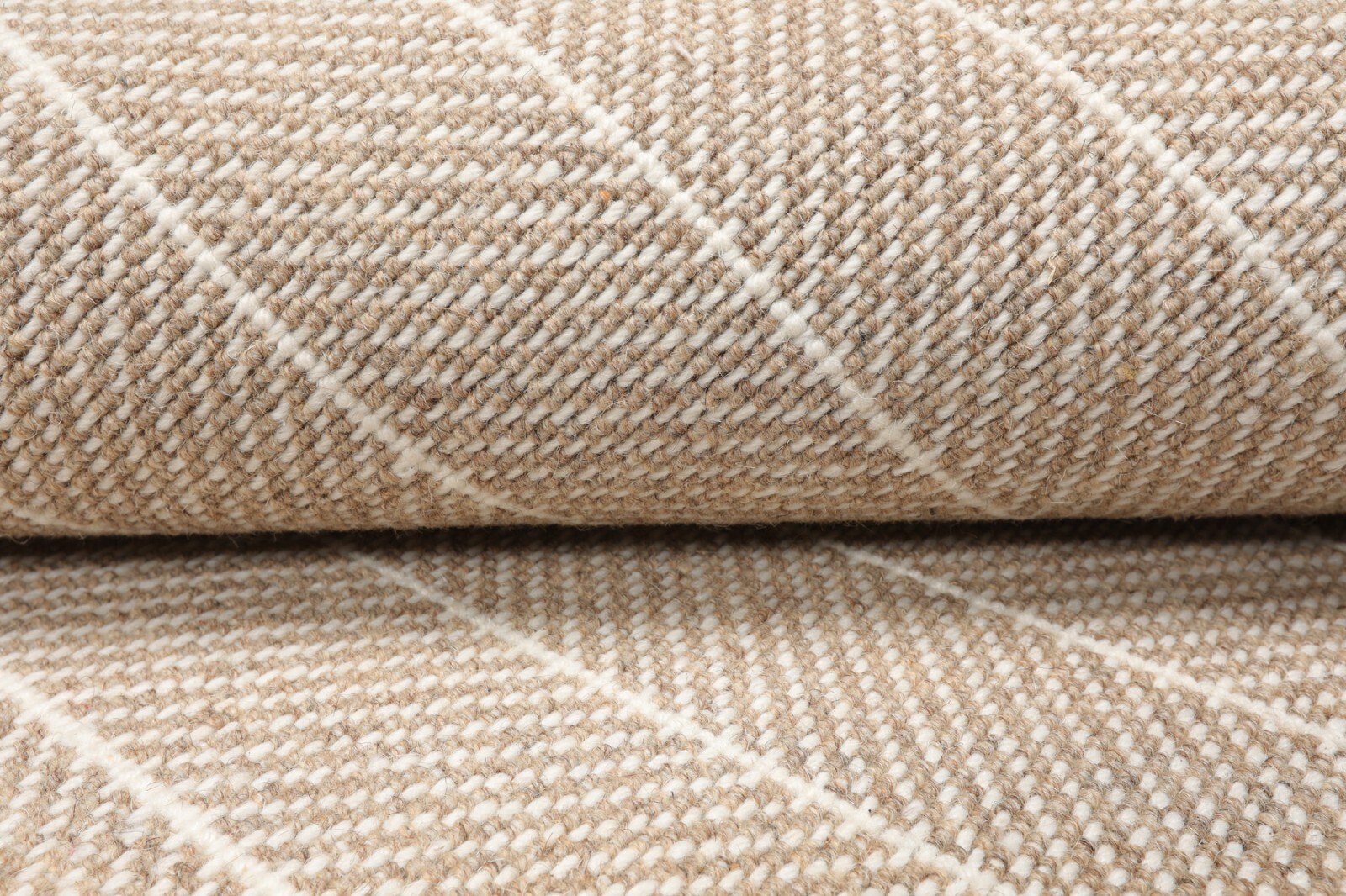 LoomBloom Multi Sizes Tan Hand Woven Flatweave Herringbone New Zealand Wool Rug