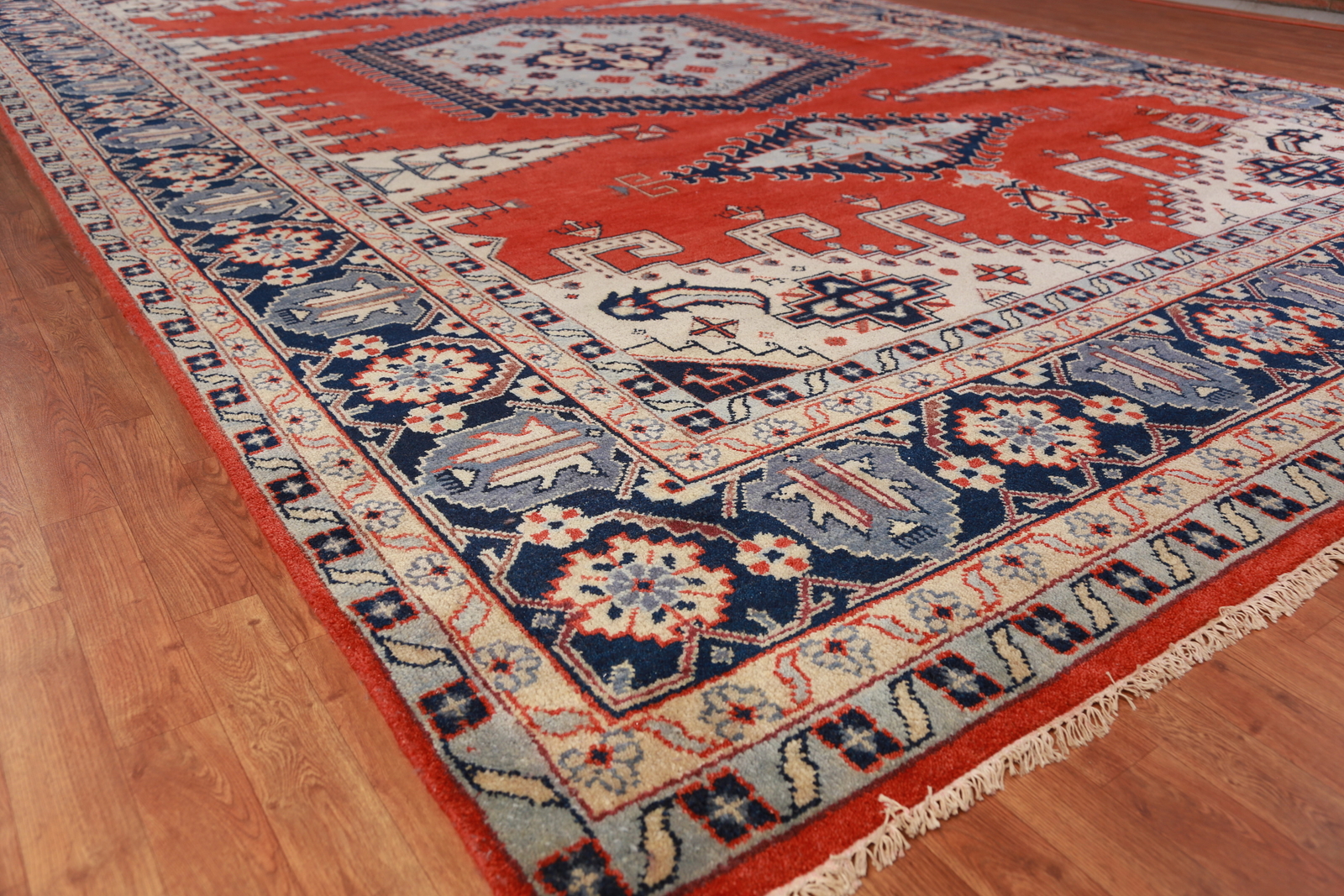 Red/ Navy Blue Geometric Viss Oriental Hand-made Palace Size Rug 12×18 Carpet
