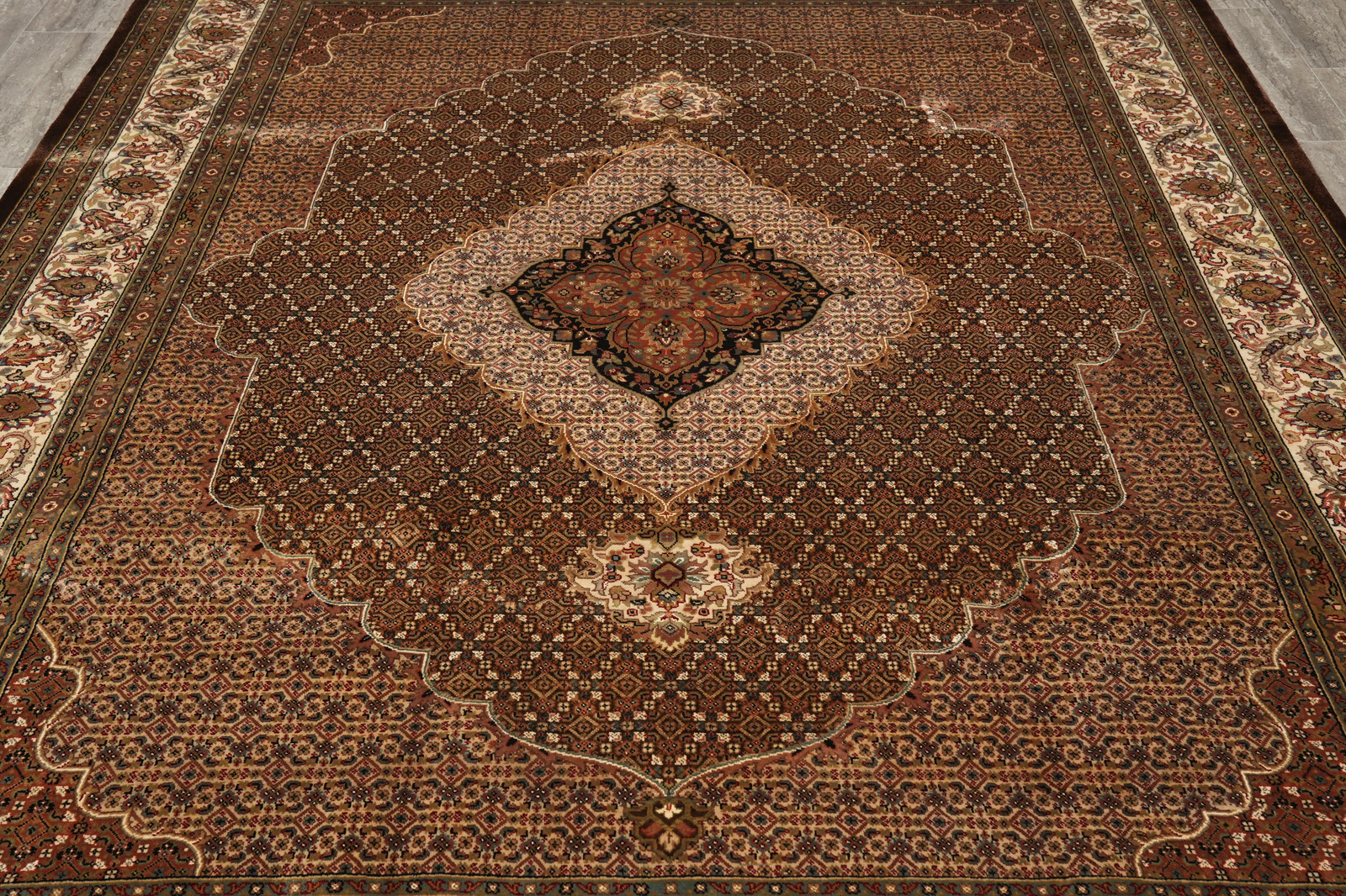 8 x 10 Dark Chocolate Brown Quality Area Rug Tabriiz Mahii Wool and Silk #F-4460