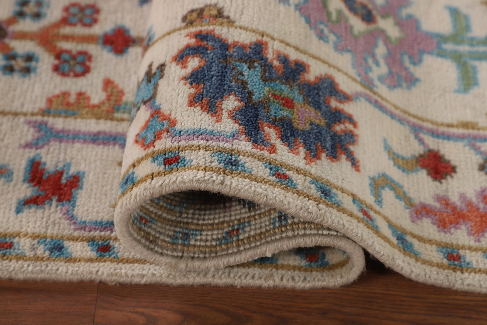 Beige Ivory Oushak Accent Rug 3×5 Ft Hand-Knotted Oriental Wool Floral Carpet