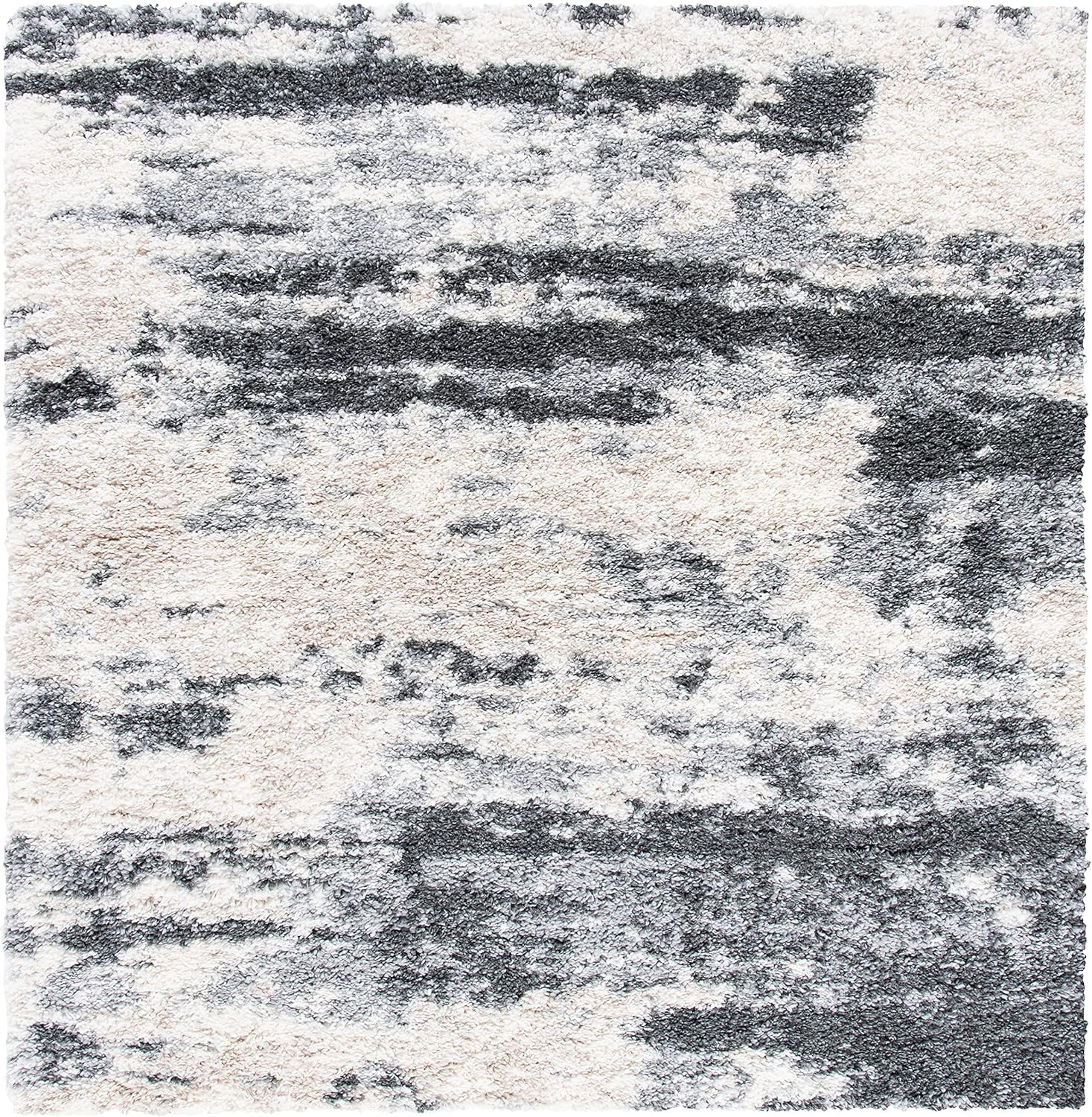 Fontana Shag 6’7″ Square Area Rug – Grey & Ivory, Plush, Non-Shedding