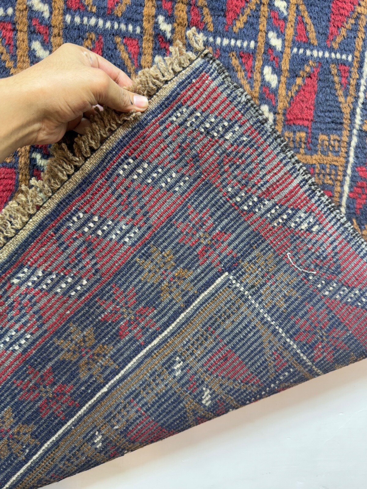 Vintage Beautiful Hand Knotted Afghan Wool Rug Floor Area 130×82 Cm
