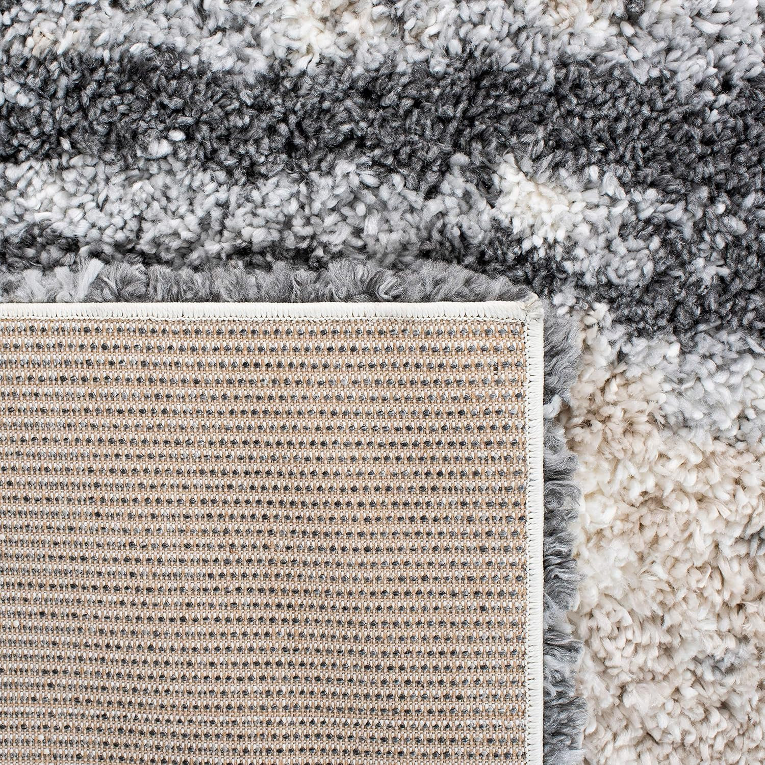 Fontana Shag 6’7″ Square Area Rug – Grey & Ivory, Plush, Non-Shedding