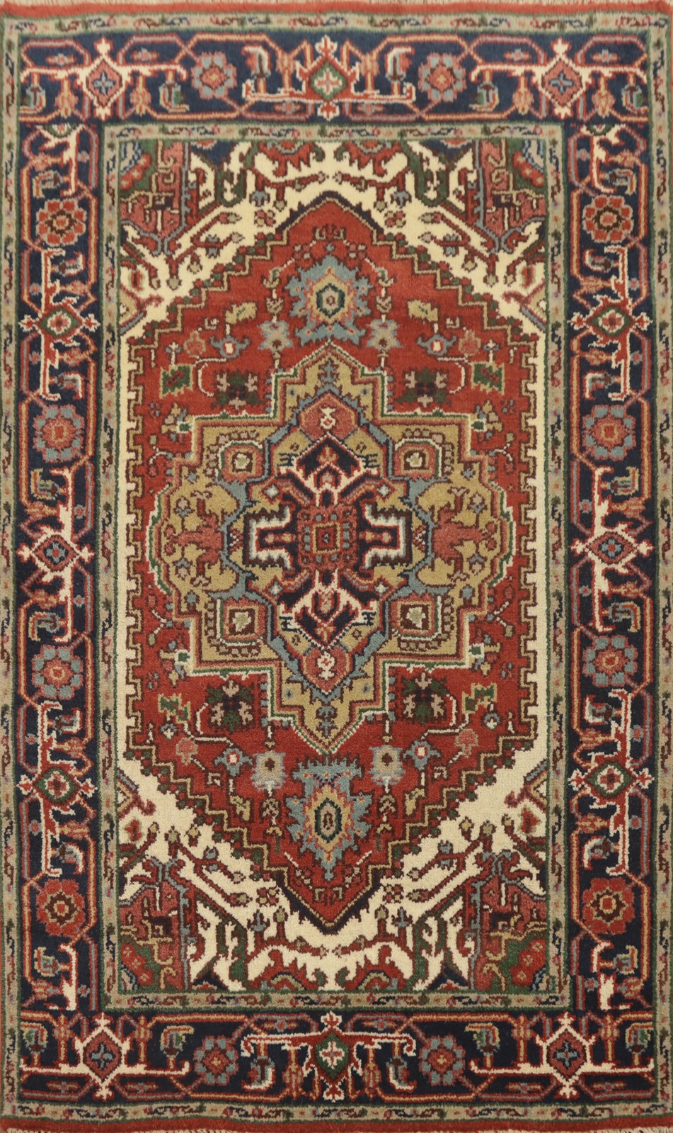 Geometric Rust/ Navy Blue Wool Hand-knotted Traditional Oriental Rug 4×6 Carpet