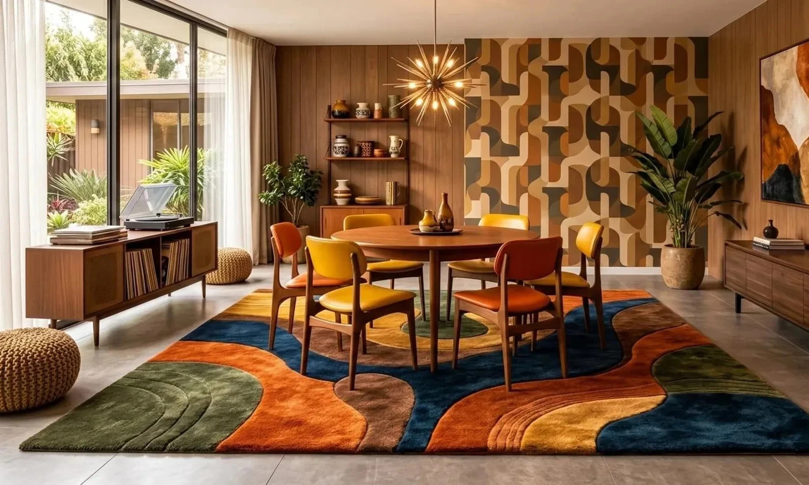 Mid Century Modern Hand-Tufted Retro Earth Tone Decor Rug Large Abstract Rug