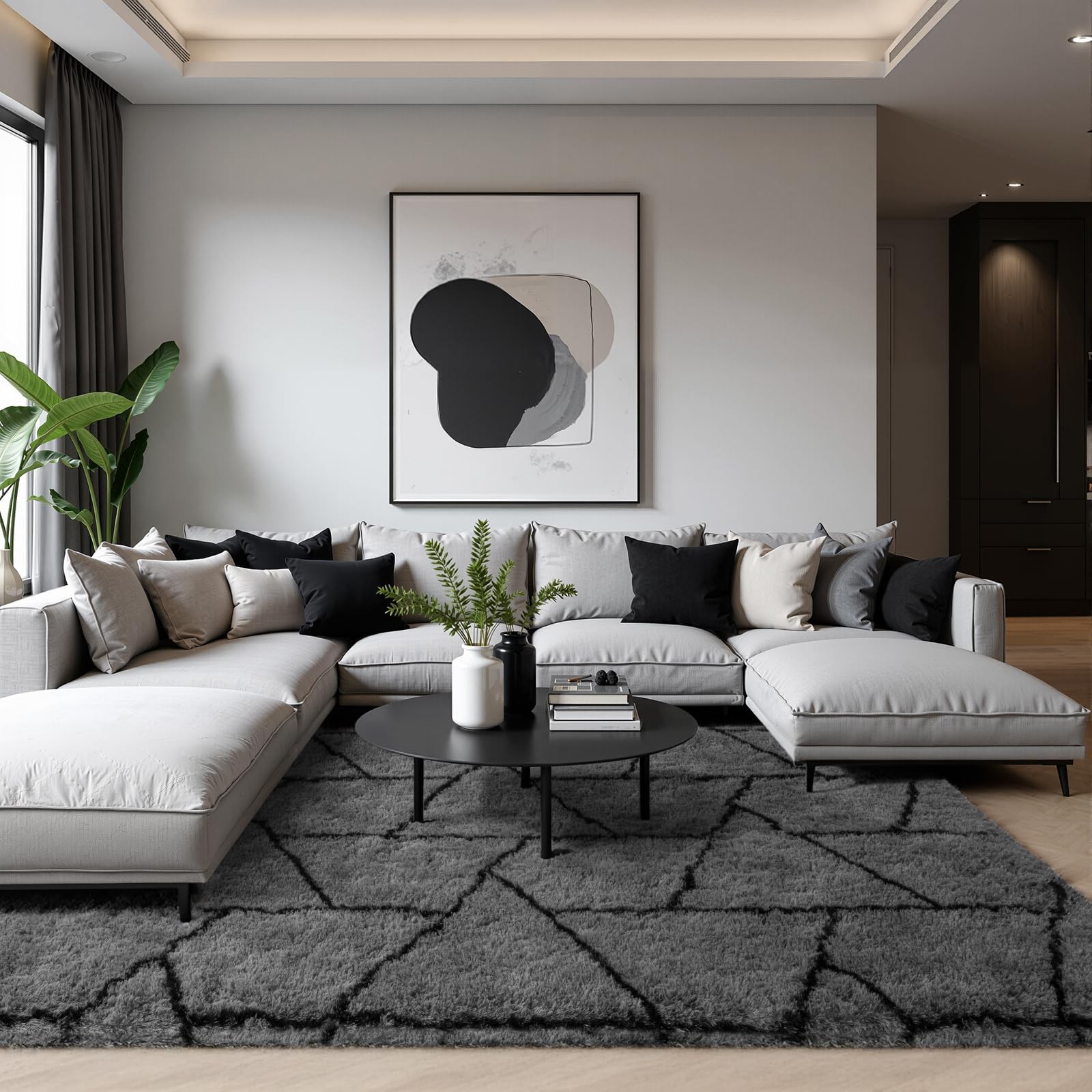 Zentavio 5×8 Area Rug Grey Fluffy Shag Carpet for Living Room Bedroom Dorm
