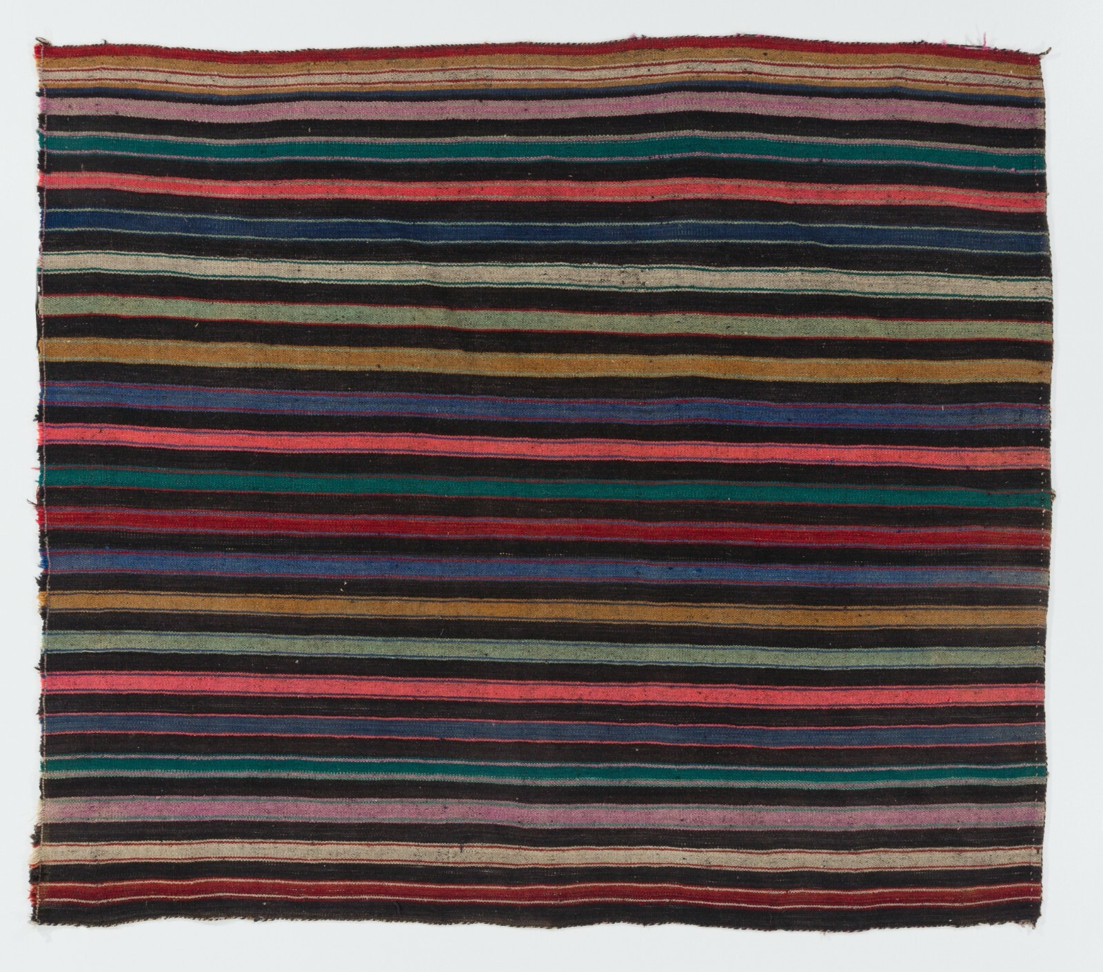 5.2×6.6 Ft Nomadic Anatolian Kilim Rug with Black, Orange, Lilac, Green Stripes