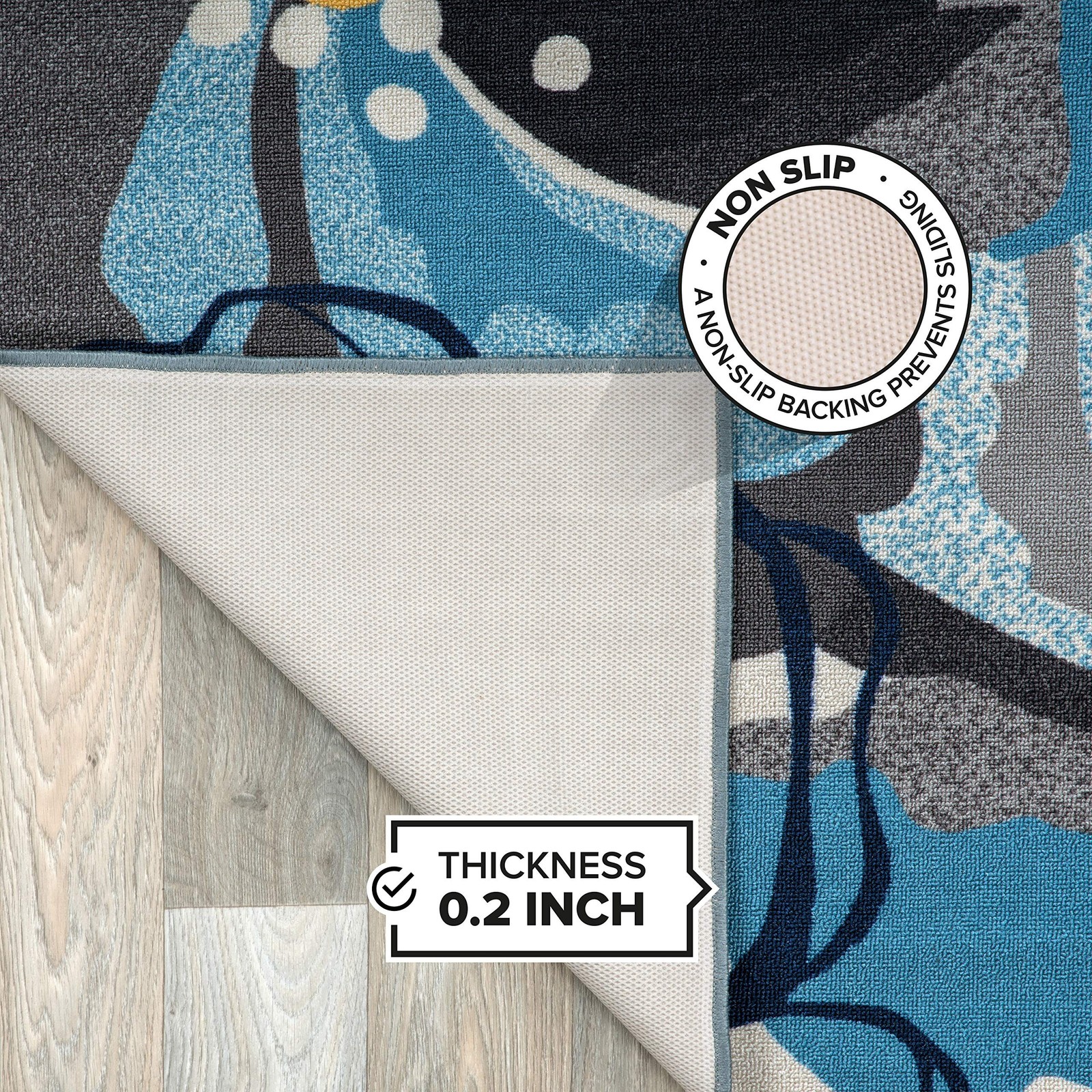 Rugshop Modern Large Floral Non-Slip (Non-Skid) Area Rug 20″ X 30″ Gray-Blue