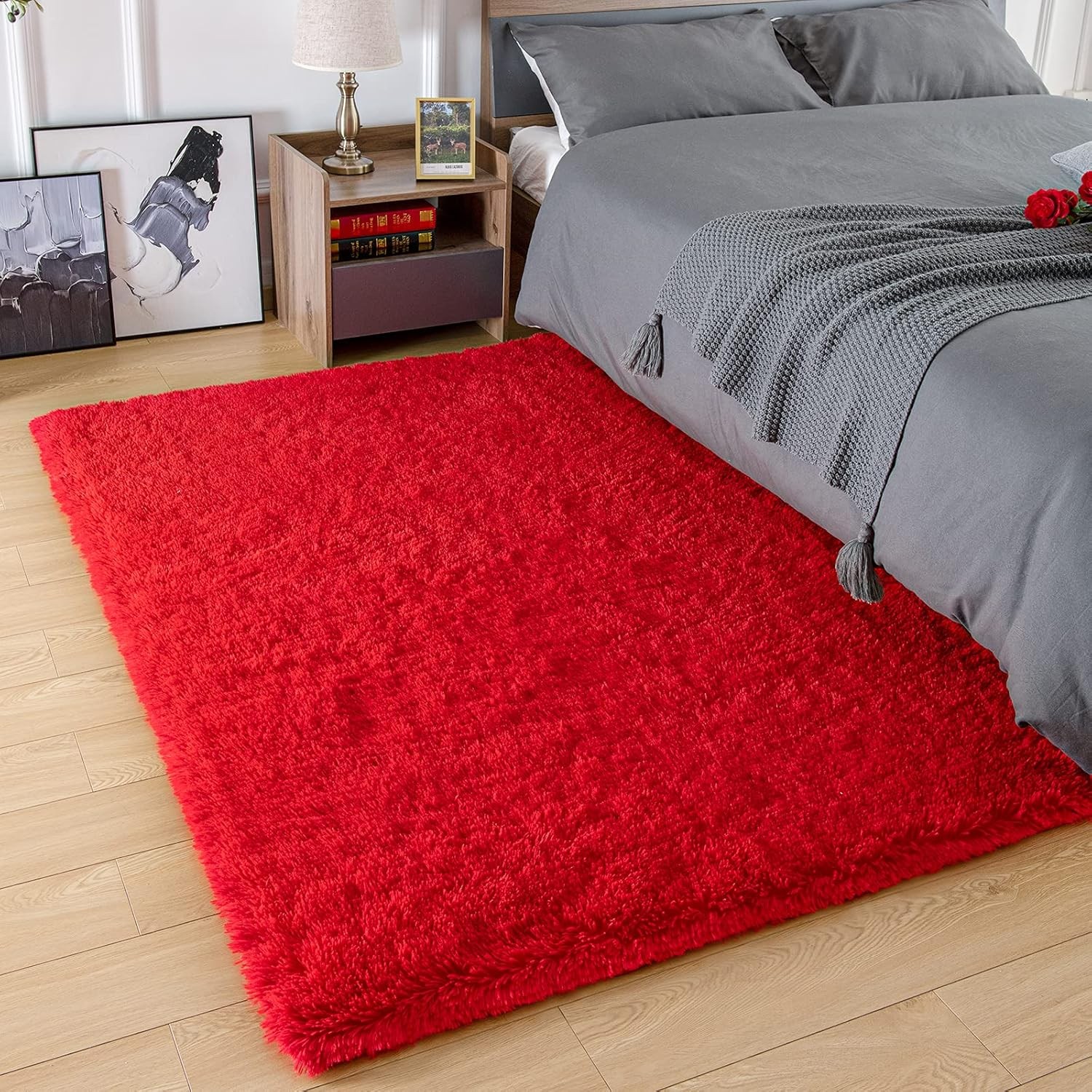 Premium Soft Fluffy Area Rug Modern Shag Carpet 3 X 5 Feet Fuzzy Shaggy Red