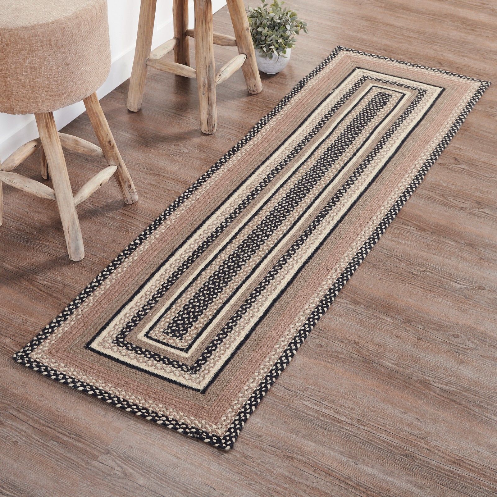 VHC Sawyer Mill Charcoal Creme Jute Farmhouse Country Rectangle Braided Rug