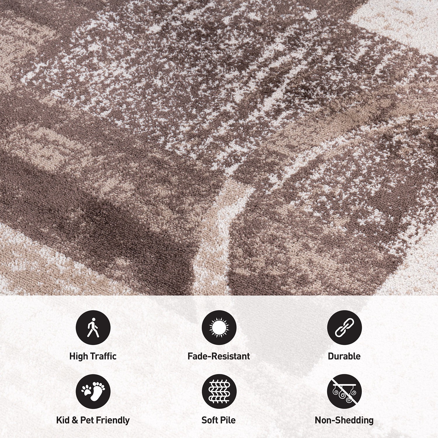 Rugshop Area Rug Abstract Circle Rugs for Living Room Bedroom Carpet Brown Rugs