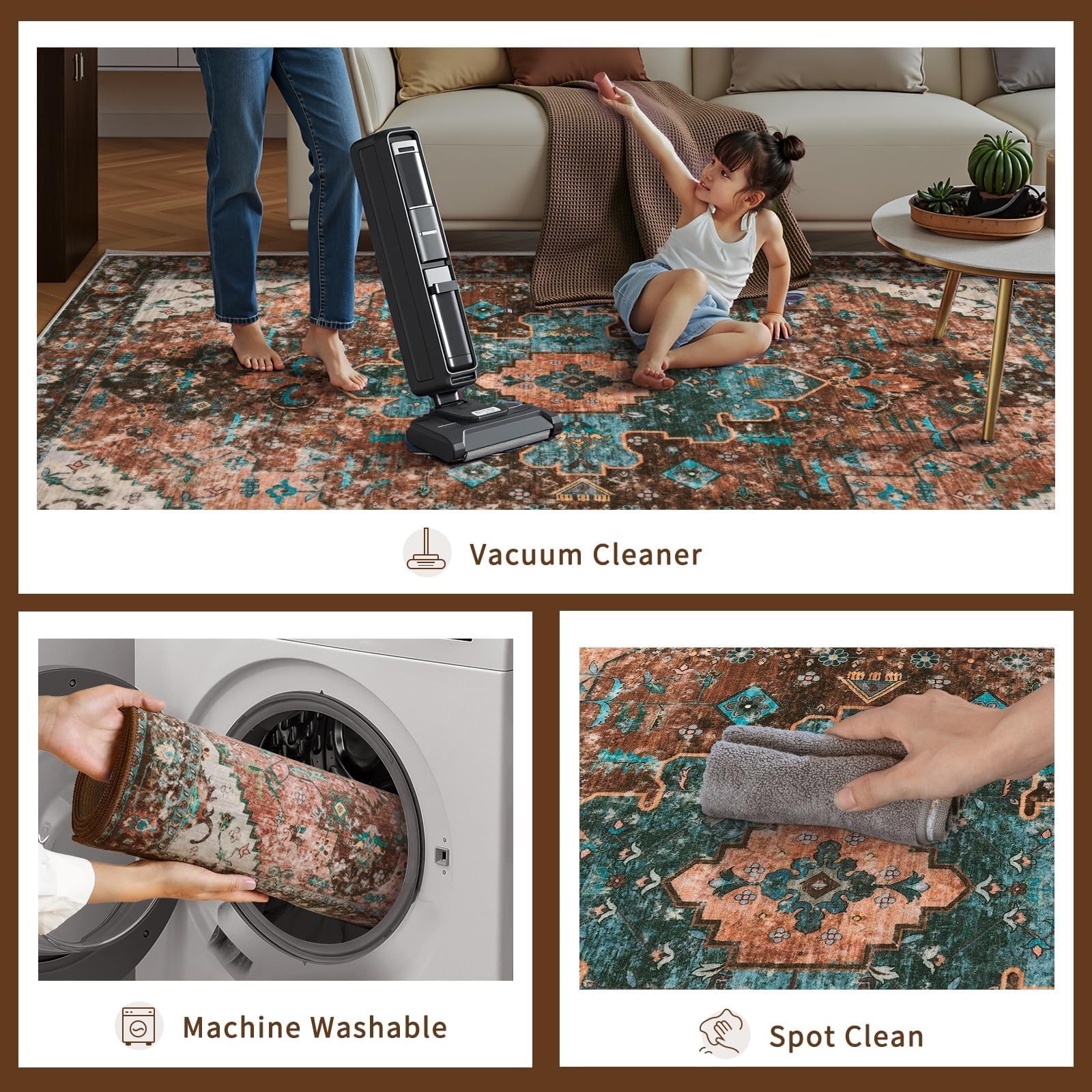 Washable Vintage Area Rug, 2x3ft Small Boho Rug, Ultra Soft Rugs for Entryway…