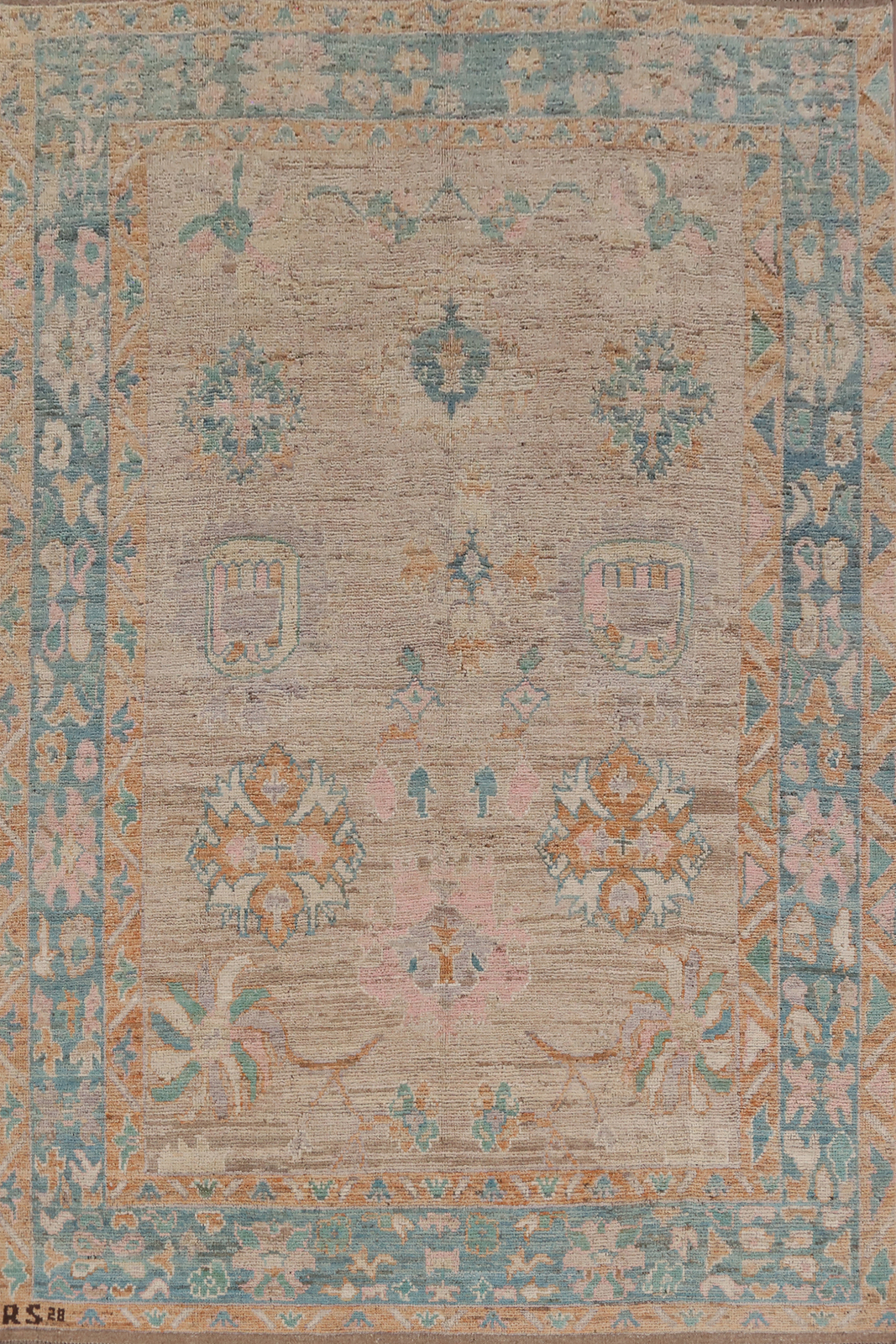 Vegetable Dye All-Over Pattern Oushak Wool Handmade Rug 7×10 ft Turkish Carpet