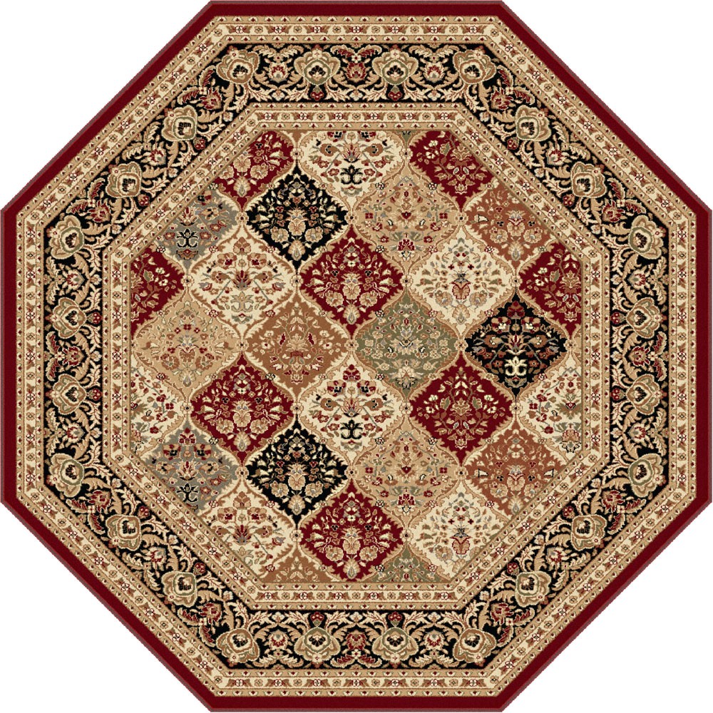 5×5 Octagon Sensation Bordered Red Panel Flower 4770 Area Rug – Approx 5’3″x5’3″