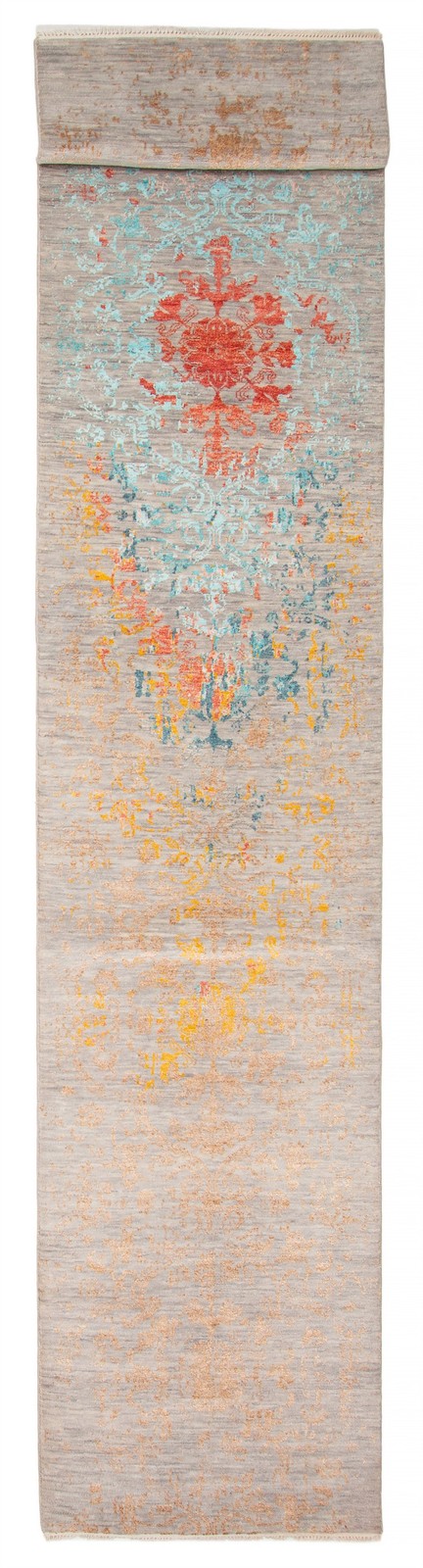 Traditional Hand-knotted Area Rug 2’7″ x 18’5″ Grey Oriental Carpet