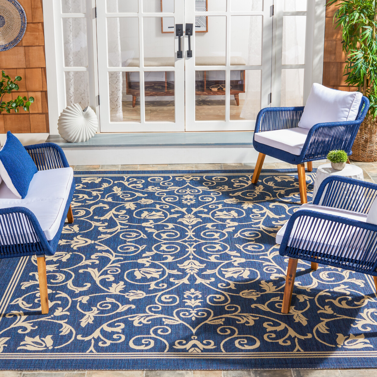 SAFAVIEH Indoor Outdoor CY2098-268 Courtyard Navy / Beige Rug