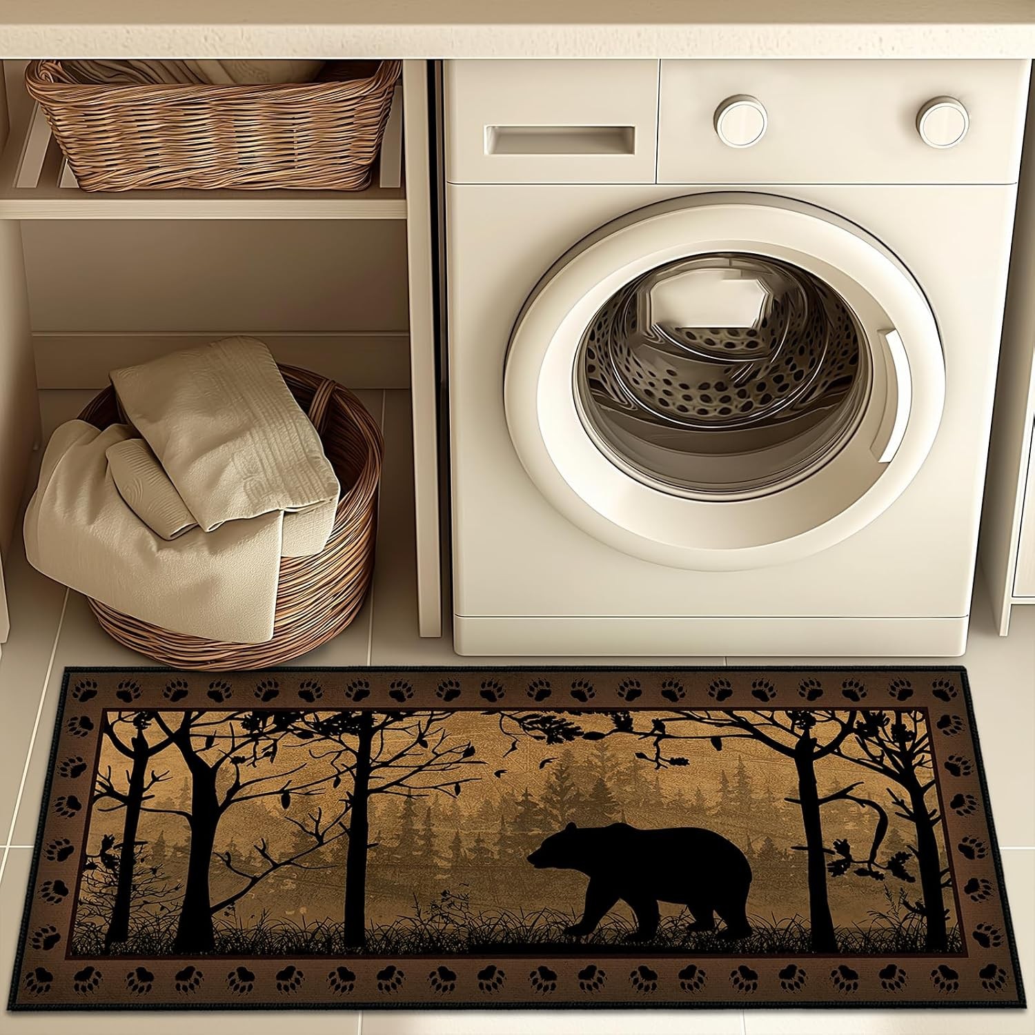 Rustic Rugs for Bathroom,Bear Country Cabin Wildlife Runner Rug 2×5 Rugs for Hal
