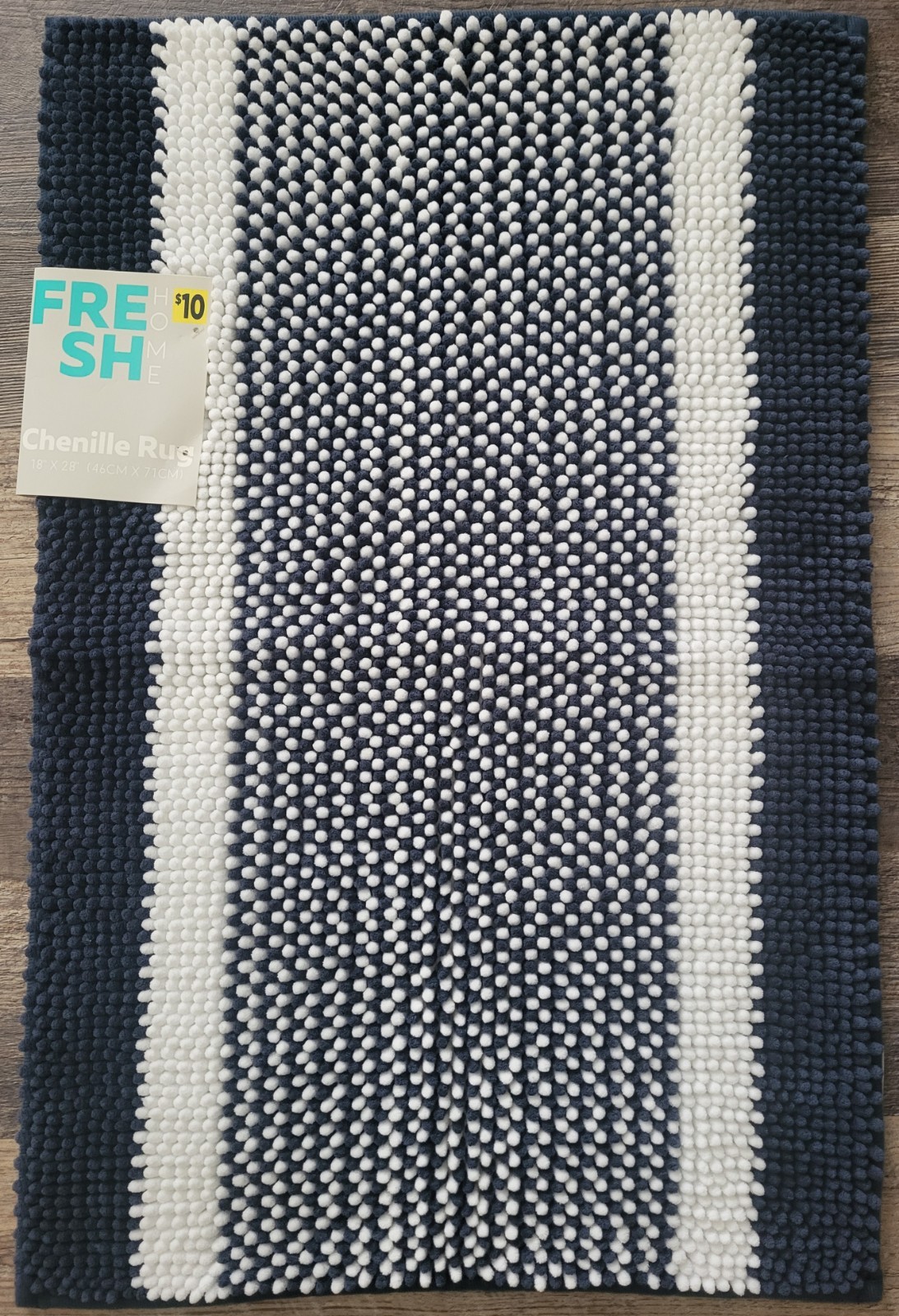 Fresh Home Chenille Rug 100% polyester Navy & White 18″X28″ Brand New Never Used