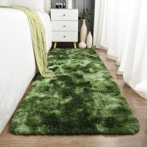 Tie-Dyed Green Runner Area Rugs for Bedroom Living Room, 2×6 Feet Fluffy