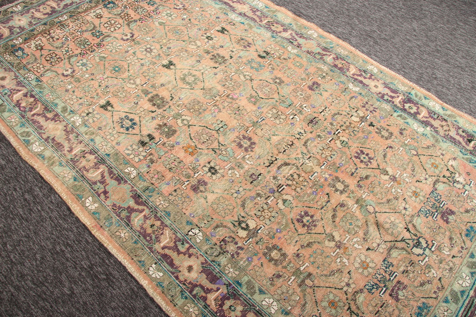Vintage Rug Rug 5,1×9,4 ft, Green Copper Floral Turkish Rug