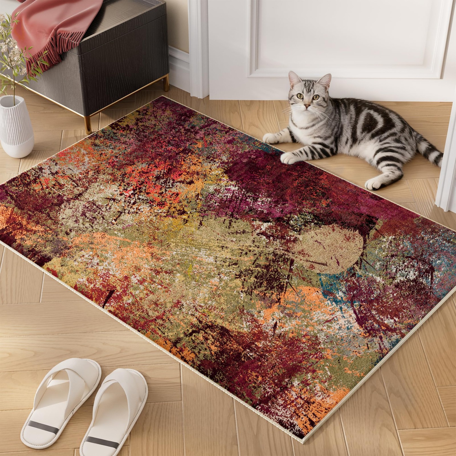 Modern Abstract Area Rug 2’x3′ Washable Small Entry Rug, Short Pile with Non-…