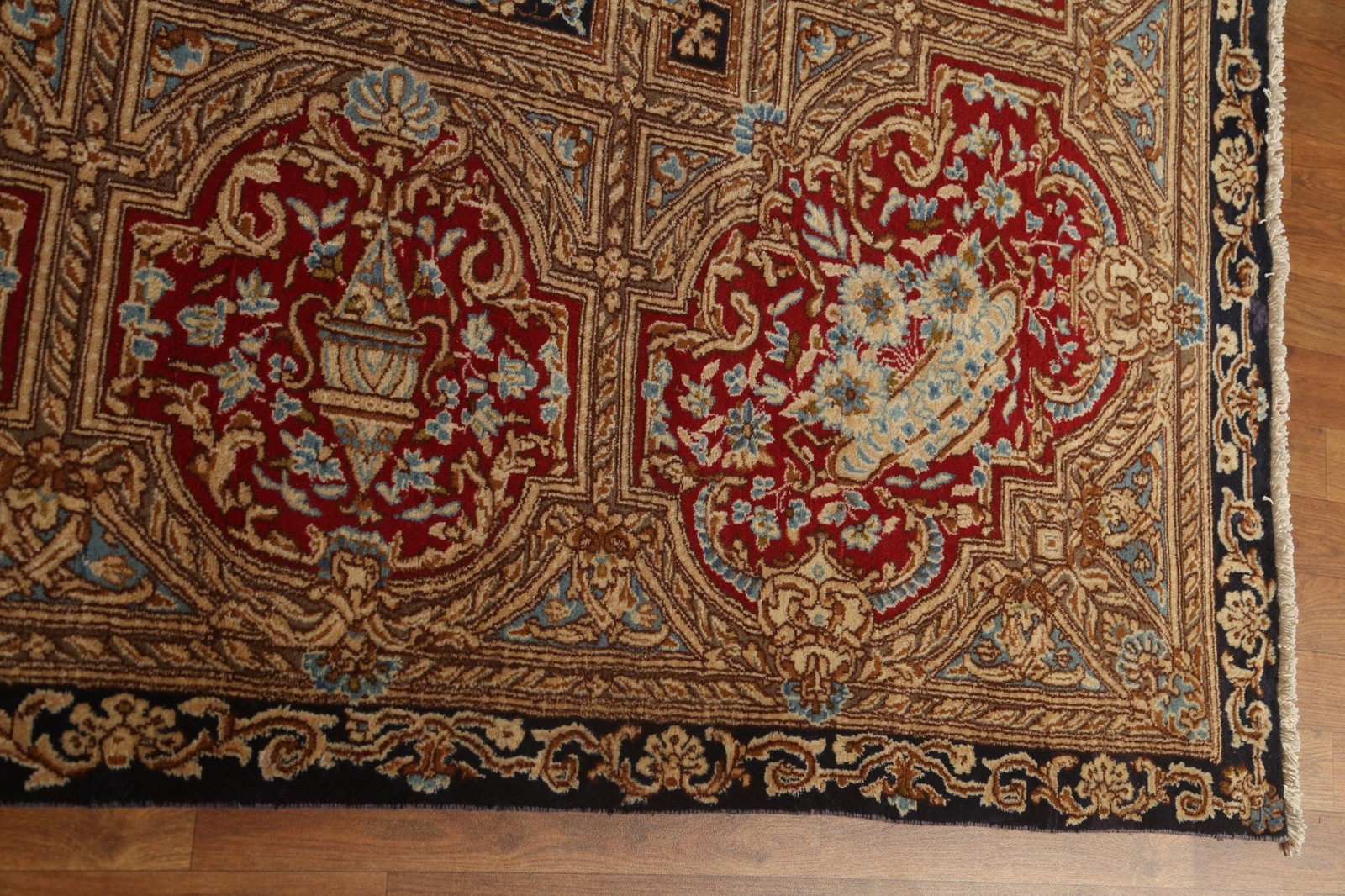 Palace Size Handmade Antique Rug 13×16 Medallion Navy Blue Wool Classic Carpet