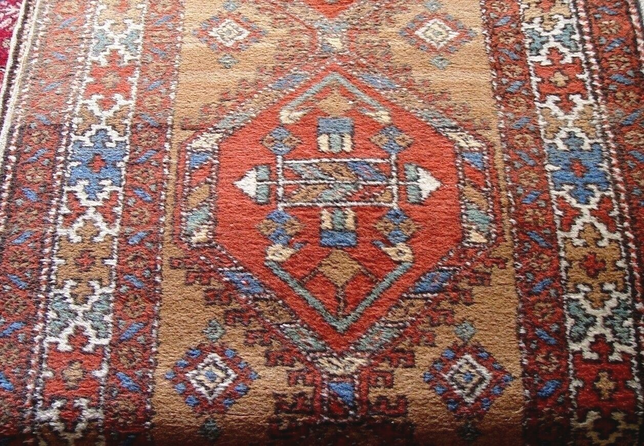 ANTIQUE KURDISH 3′ x 13’6″ CAMEL HAIR WOOL RUNNER HAND KNOTTED ORIENTAL RUG