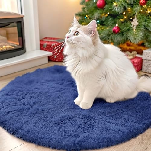 Round Rugs for Bedroom – Machine Washable, 2×2 Feet Circle 2ft Round Navy Blue