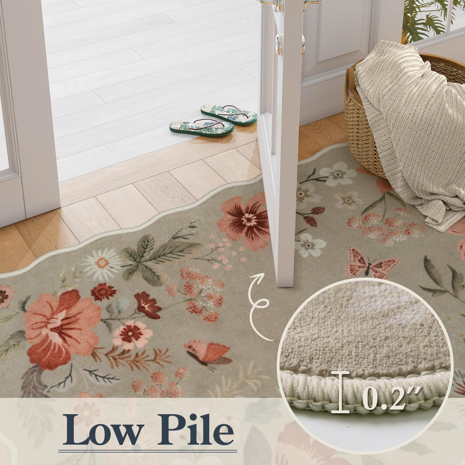 Floral Entryway Rug, 2×4 Washable Fall Kitchen Rug Ultra-Thin, Soft Non-Slip …